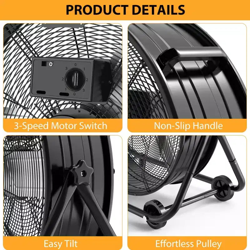 Ventilador de Piso, Ventilador Industrial - Ventilador de Tambor de 24 Pulgadas de Alta Resistencia con 4 Velocidades, Circulador de Aire de Metal para Almacén, Taller, Garaje, Fábrica, Sótano