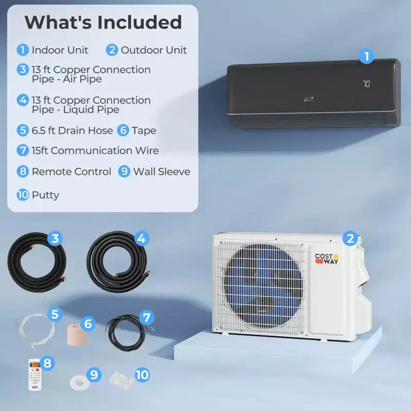 Costway 9100BTU Wifi Enabled Mini Split AC 20.5 SEER2115V Inverter Air Conditioner White/Gray