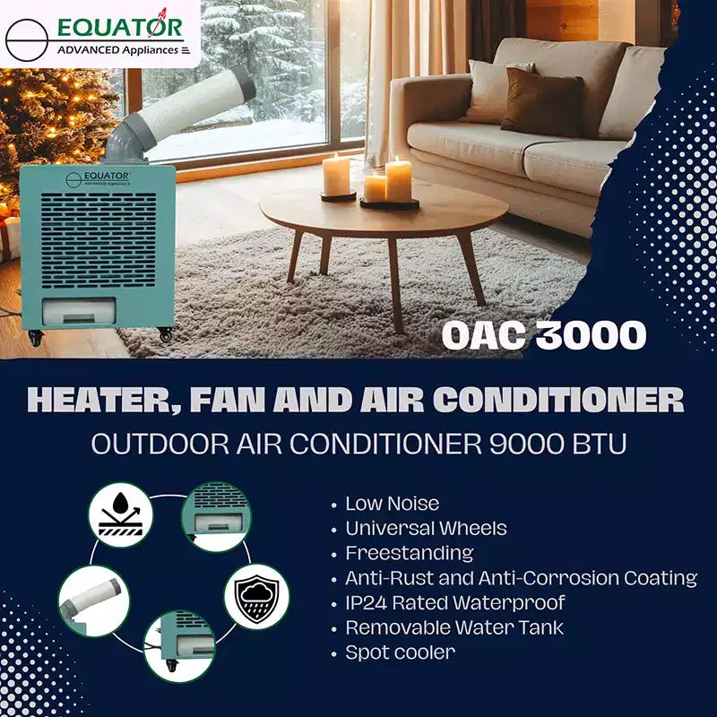 Equator 3-in-1 AC Heat Air 9000BTU Outdoor Air Conditioner IP24 Casters 110V