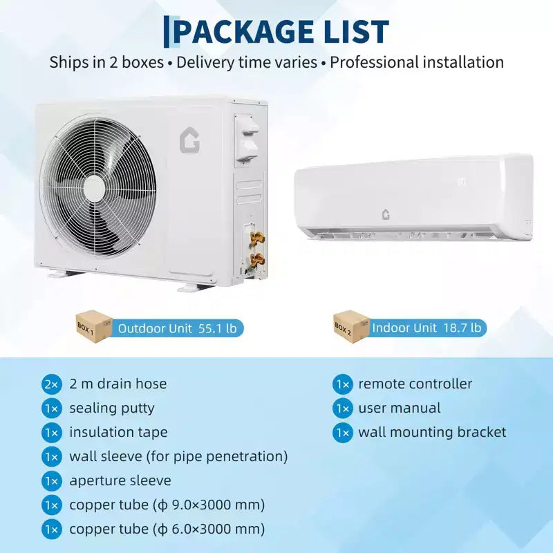 GustoWave 9000/12000/18000 BTU Air Conditioners with Heat, 19 SEER2 Mini Split AC, White