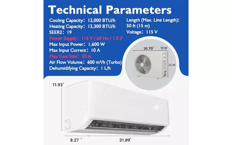 Garvee 12000 BTU Mini Split AC w/WiFi Work Alexa 19 SEER2 Cools Up to 750 Sq. Ft, w/1 Ton Heat Pump Pre-Charged & Installation Kit, Ultra-Quiet