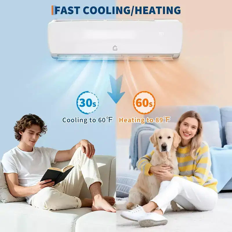 Garvee Quiet Split AC | 9000 BTU 3-in-1 Cooling/Heating/Dehumidifier | 115V Inverter Heat Pump | 10ft Pre-Charged Line Set,White