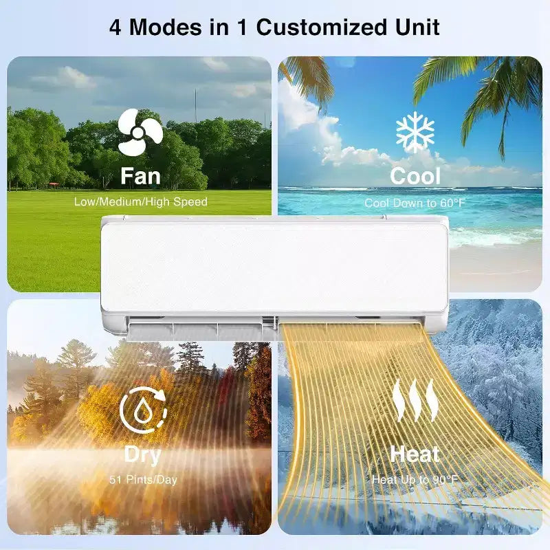 Aire acondicionado y calefactor mini split sin ductos con tecnología Inverter - 22 SEER2 - Blanco