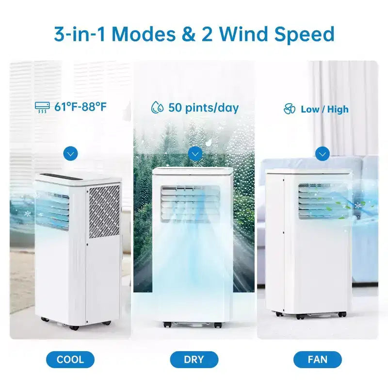 Acekool 8,000 BTU Portable Air Conditioner, 3-in-1 Cooling Fan Dehumidifier, Sleep Mode, 24H Timer, Remote for Rooms up to 350 Sq Ft