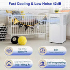 Acondicionador de aire portátil Acekool de 10,000 BTU, ventilador y deshumidificador 3 en 1, silencioso con control remoto, temporizador, kit de ventana para habitaciones de hasta 450 pies cuadrados