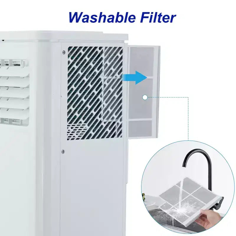 Acondicionador de aire portátil Acekool de 10,000 BTU, ventilador y deshumidificador 3 en 1, silencioso con control remoto, temporizador, kit de ventana para habitaciones de hasta 450 pies cuadrados