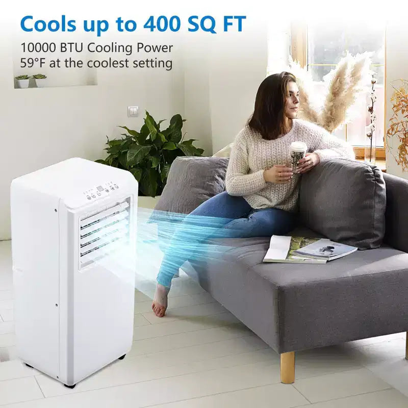 Acekool 10,000 BTU Portable Air Conditioner, 3-in-1 Cooling Fan Dehumidifier, Remote, 24H Timer, Window Kit for Rooms up to 450 Sq Ft