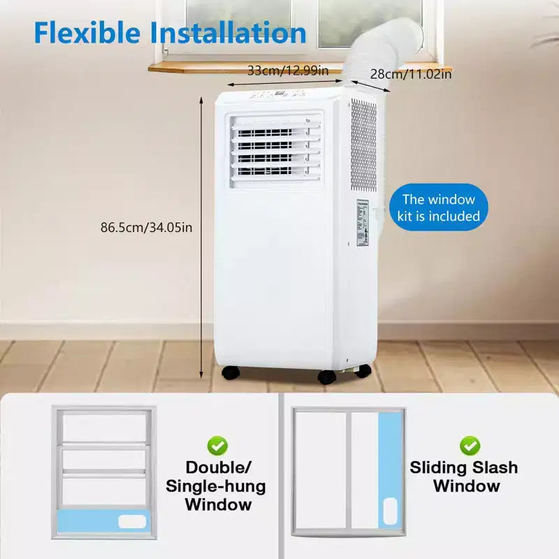 Acekool 10,000 BTU Portable Air Conditioner, 3-in-1 Cooling Fan Dehumidifier, Remote, 24H Timer, Window Kit for Rooms up to 450 Sq Ft