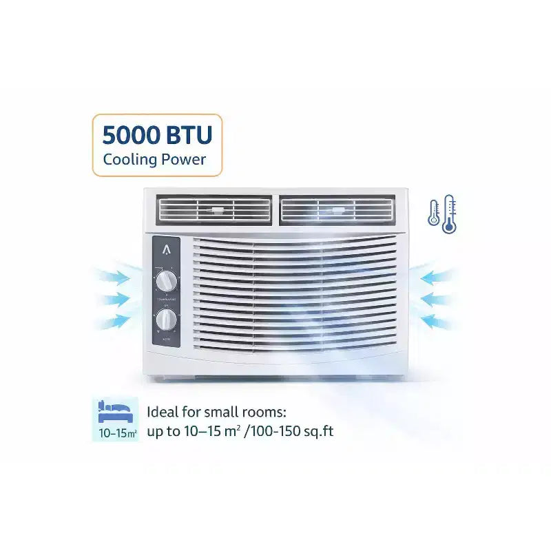 Aire acondicionado de ventana Acekool de 5,000 BTU, aire acondicionado de ventana de enfriamiento rápido con control remoto, temporizador, enfriamiento silencioso de habitaciones pequeñas de hasta 300 pies cuadrados