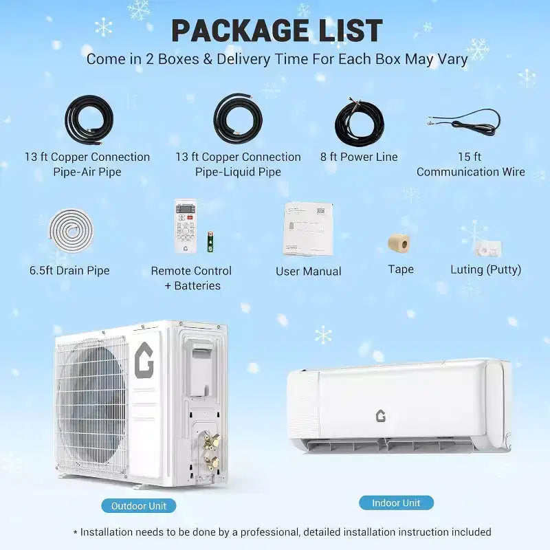 Acekool 9,000 BTU Mini Split Air Conditioner and Heater, 20 SEER2 Ductless AC Heat Pump, WiFi Control, Cools Rooms up to 450 Sq Ft