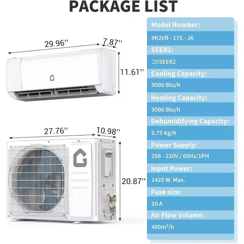 Acekool 9,000 BTU Mini Split Air Conditioner and Heater, 20 SEER2 Ductless AC Heat Pump, WiFi Control, Cools Rooms up to 450 Sq Ft