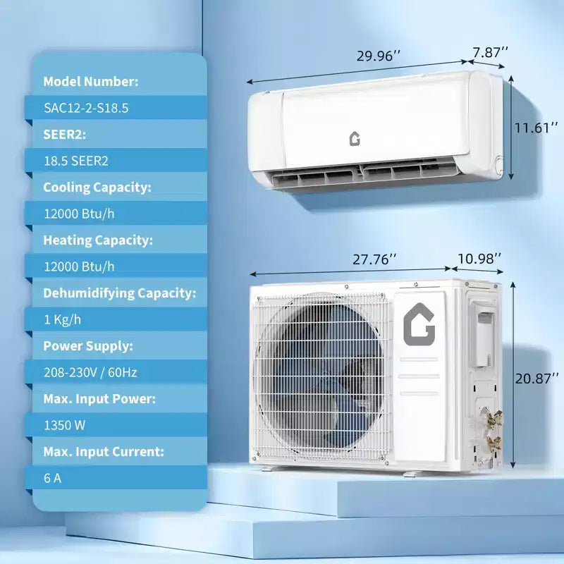 Acekool 11,500 BTU Mini Split Air Conditioner and Heat Pump, 18.5 SEER Inverter Ductless AC with WiFi, Cools Rooms up to 750 Sq Ft