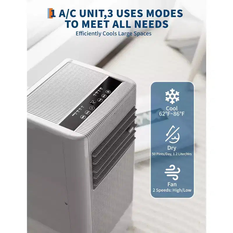 Quiet 7,000 BTU Portable Air Conditioner, 3-in-1 AC/Fan/Dehumidifier with Remote, 24H Timer & Sleep Mode, Cools Rooms up to 450 Sq.Ft