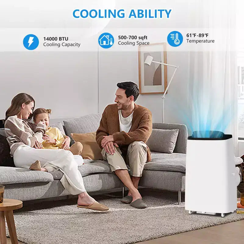 14000 BTU Portable Air Conditioner, 3-In-1 AC Unit with Cooling, Fan & Dehumidifier, for Rooms Up to 750 Sq.Ft