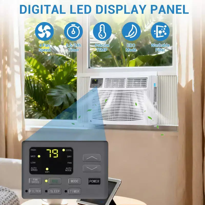 12,000 BTU Window Air Conditioner with WiFi, Energy Efficient Window AC Unit Cools Up to 550 Sq.Ft. with Remote/App Control, Ideal for Apartment