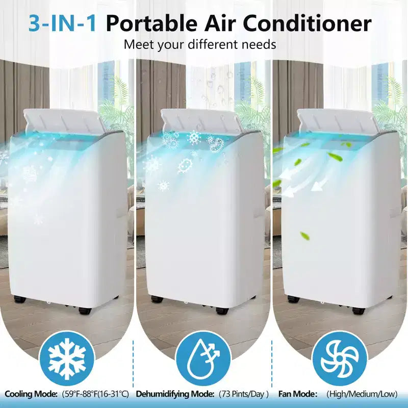 14,000 BTU Portable Air Conditioner with Built-In Dehumidifier - Portable AC Unit for Rooms Up to 750 Sq Ft, Remote Control, Window Mount Exhaust Kit