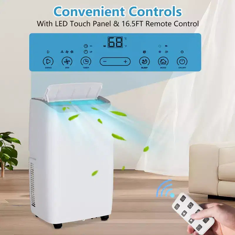 14,000 BTU Portable Air Conditioner with Built-In Dehumidifier - Portable AC Unit for Rooms Up to 750 Sq Ft, Remote Control, Window Mount Exhaust Kit