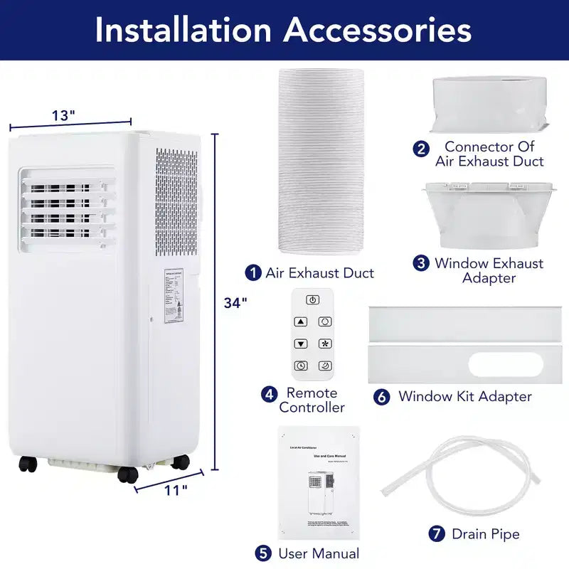 10,000 BTU Portable Air Conditioner - 3-in-1 Energy Efficient AC for Camping & Rooms Up to 450 Sq.Ft. Includes Dehumidifier, Fan, Remote & Window Kit