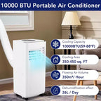 10,000 BTU Portable Air Conditioner - 3-in-1 Energy Efficient AC for Camping & Rooms Up to 450 Sq.Ft. Includes Dehumidifier, Fan, Remote & Window Kit