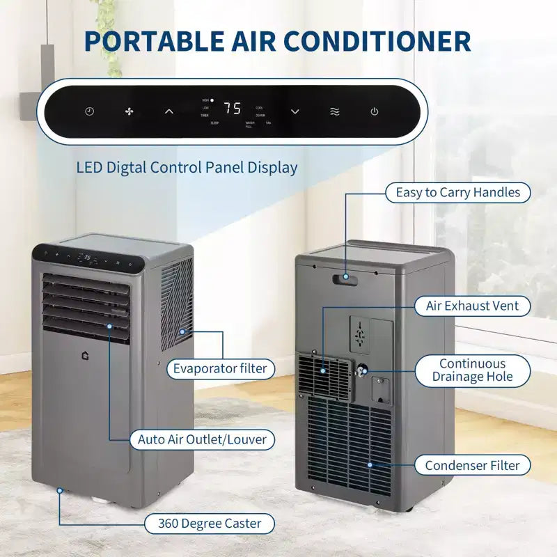 Powerful 10000 BTU Portable Air Conditioner  3-in-1 Cooling, Dehumidifier & Fan  Remote, 24H Timer, Quiet Operation, Window Kit