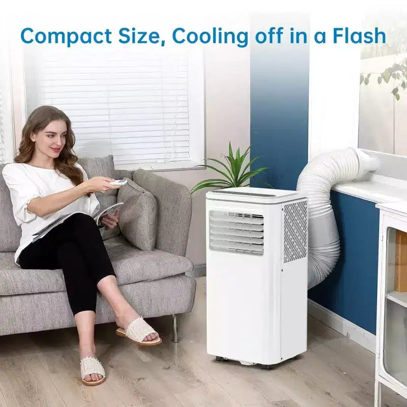 Mobile 8K BTU Portable AC: 4-in-1 Unit with Dehumidifier, Fan & Sleep Mode for 350-450 Sq.Ft. Features Easy Installation, Remote Control & 24H Timer