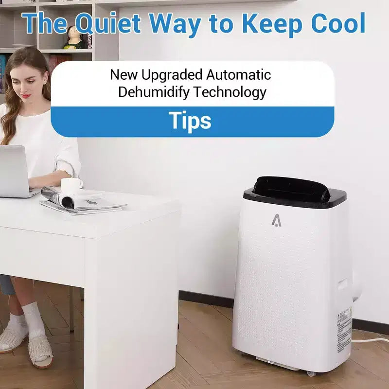 Acekool 15000 BTU Smart Portable Air Conditioner, 5-in-1 Indoor AC, Remote, Silent, Up to 850 Sq Ft, for Bedroom Office, Black Top