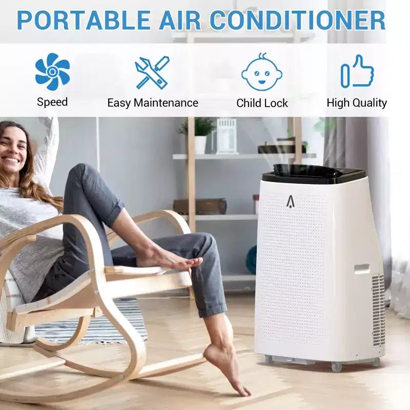 Acekool 15000 BTU Smart Portable Air Conditioner, 5-in-1 Indoor AC, Remote, Silent, Up to 850 Sq Ft, for Bedroom Office, Black Top