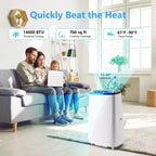14000 BTU Portable Air Conditioner - Cooling, Dehumidifier & Fan for 700 Sq Ft with Remote & Auto Swing, One-year warranty