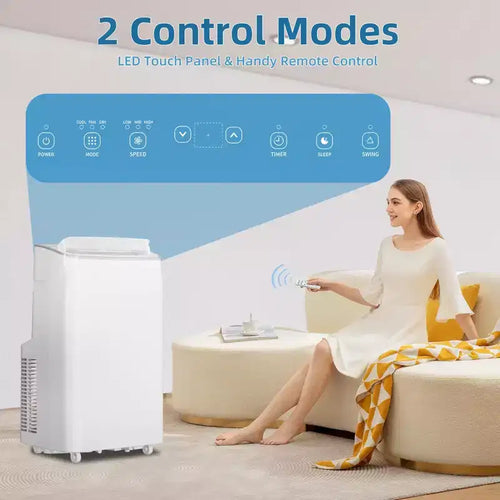 Aire acondicionado portátil de 12000 BTU - Enfriamiento, deshumidificador, ventilador y modo de suspensión para 37 m² con filtro de purificación de aire, un año de garantía