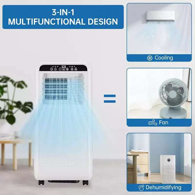 GustoWave 8000 BTU Portable Air Conditioner 3-in-1 AC with Remote, 24H Timer, Low Noise for Bedroom, Office, 350 Sq. ft.