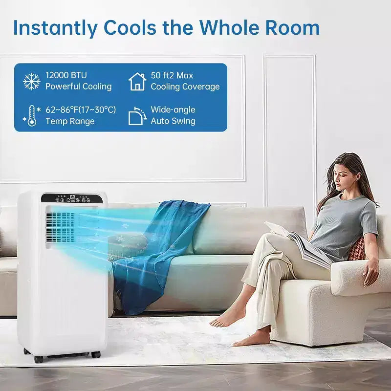 GustoWave 8000 BTU Portable Air Conditioner 3-in-1 AC with Remote, 24H Timer, Low Noise for Bedroom, Office, 350 Sq. ft.