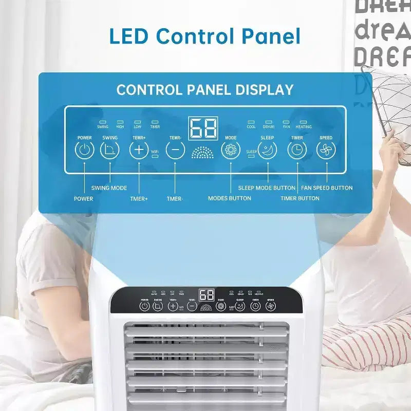 GustoWave 8000 BTU Portable Air Conditioner 3-in-1 AC with Remote, 24H Timer, Low Noise for Bedroom, Office, 350 Sq. ft.