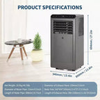 GustoWave 8,000 BTU 4-in-1 Portable Air Conditioner - Cools Up to 350 Sq.Ft, Quiet Operation, Remote Control, 24H Timer, LED Display