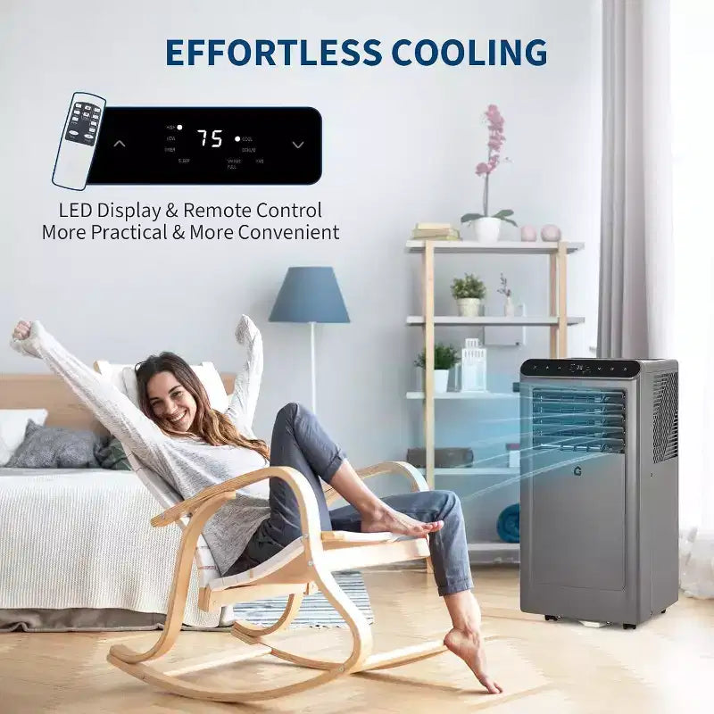 GustoWave 8,000 BTU 4-in-1 Portable Air Conditioner - Cools Up to 350 Sq.Ft, Quiet Operation, Remote Control, 24H Timer, LED Display