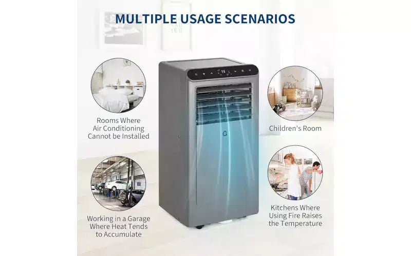 GustoWave 8,000 BTU 4-in-1 Portable Air Conditioner - Cools Up to 350 Sq.Ft, Quiet Operation, Remote Control, 24H Timer, LED Display
