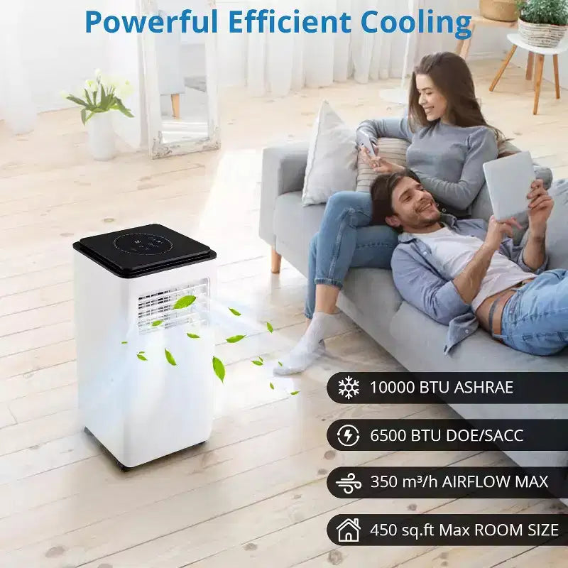GustoWave 10000 BTU Portable Air Conditioner for Room up to 450 Sq. Ft. with 24H Timer, Sleep Mode, Black Top