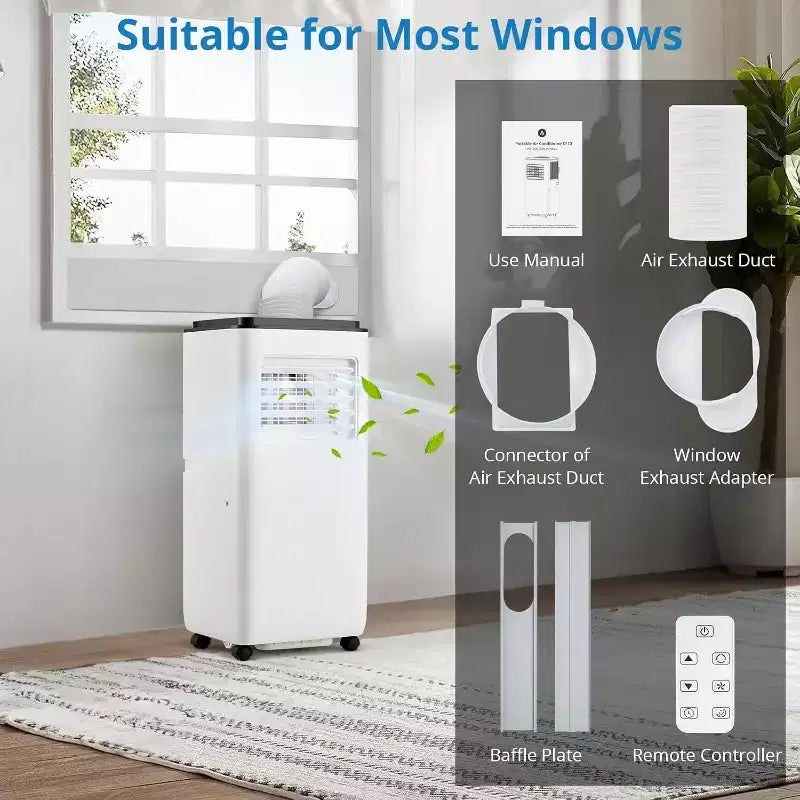GustoWave 10000 BTU Portable Air Conditioner for Room up to 450 Sq. Ft. with 24H Timer, Sleep Mode, Black Top