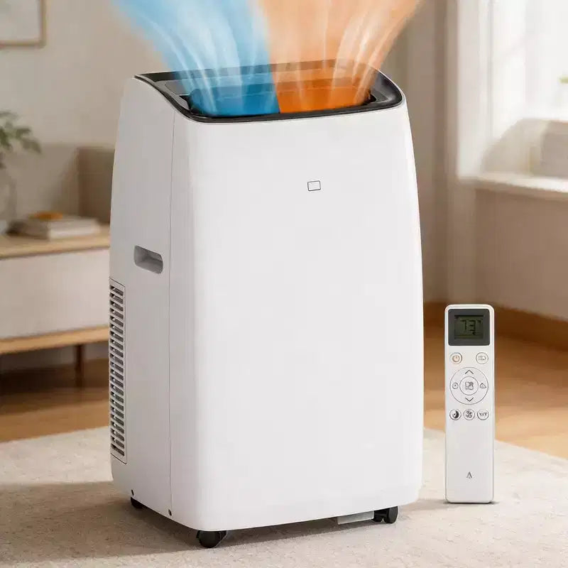 GustoWave 14000 BTU Portable Air Conditioner with Heater, Indoor AC Unit for Rooms up to 750 Sq.ft, White/Black