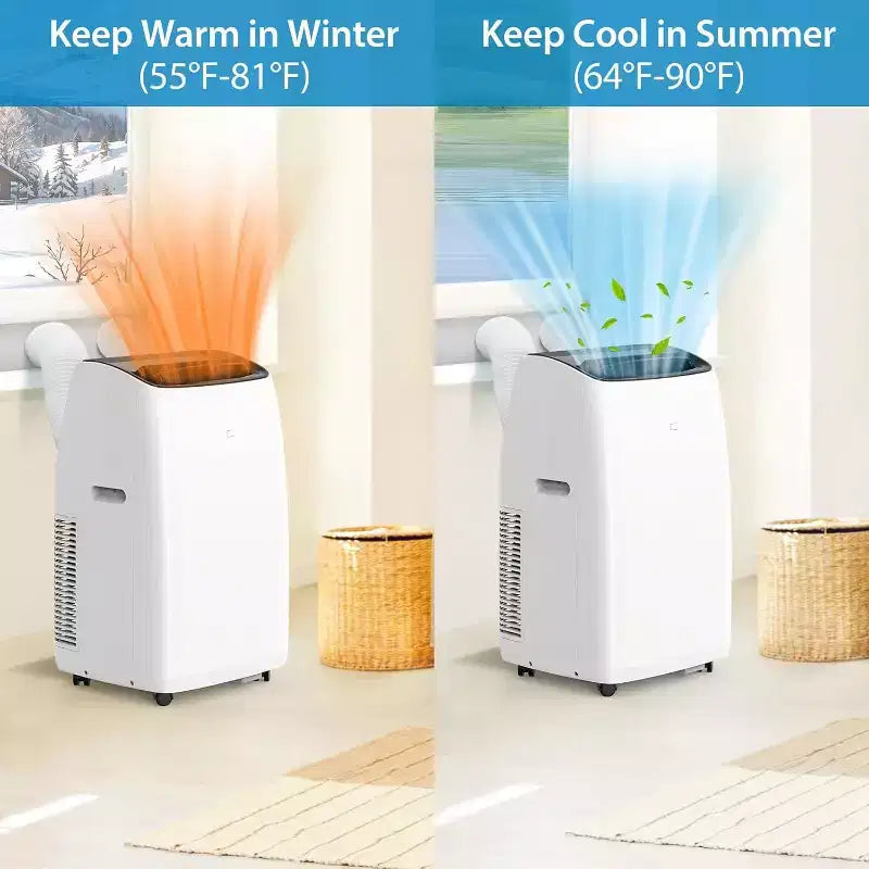 GustoWave 14000 BTU Portable Air Conditioner with Heater, Indoor AC Unit for Rooms up to 750 Sq.ft, White/Black