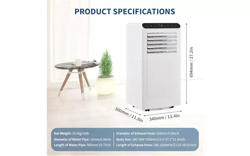 GustoWave 10000 BTU Portable AC 3-in-1 Cooling Dehumidifier Sleep Remote Quiet Black Panel Bedroom Office Apartment
