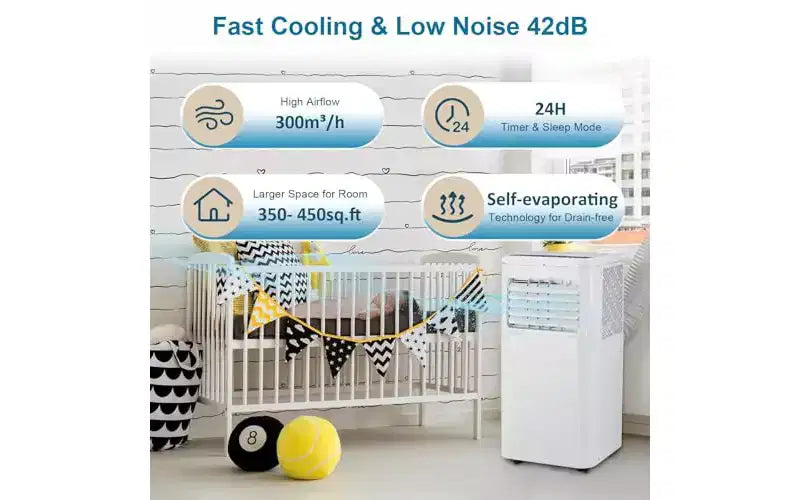 8,000/10000 BTU 3-in-1 Portable Air Conditioner - Cools Up to 450 Sq.Ft, Quiet Operation, Washable Filter, R32 Eco-Friendly
