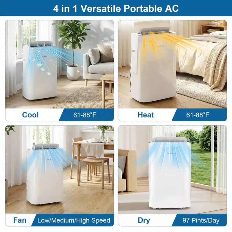Acondicionador de Aire Portátil Inverter Costway de 15000 BTU con Ventilador, Deshumidificador, Oscilación Automática