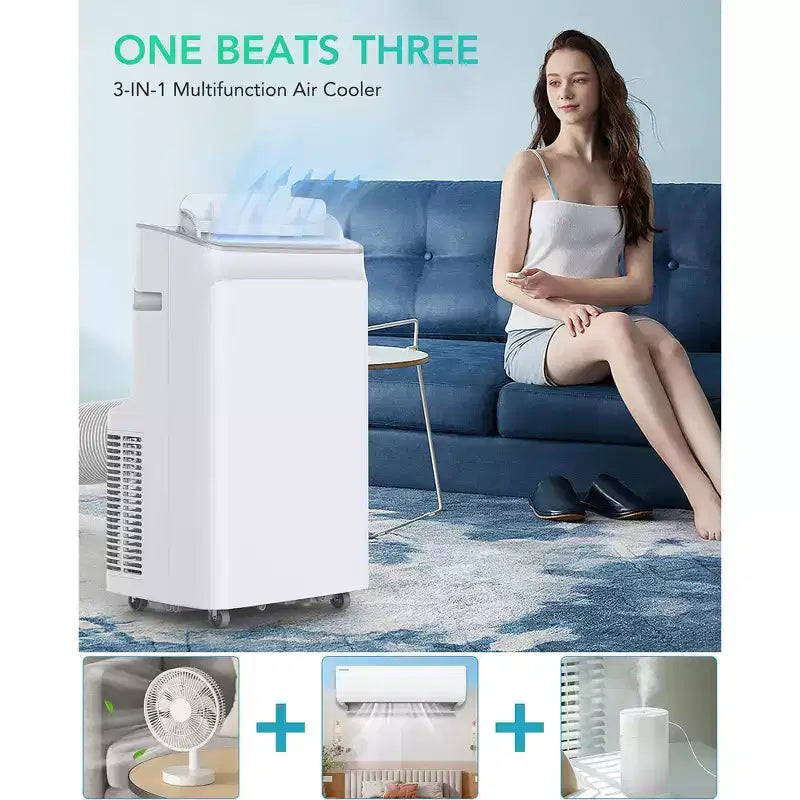 Acekool Aire Acondicionado Portátil 3 en 1 de 12000 BTU, Enfría 51 m², Control Remoto, Oscilación Automática y Temporizador, Blanco