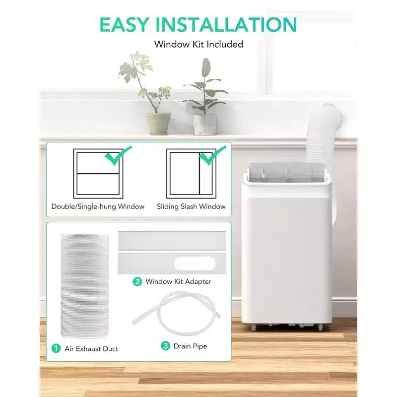Acekool Aire Acondicionado Portátil 3 en 1 de 12000 BTU, Enfría 51 m², Control Remoto, Oscilación Automática y Temporizador, Blanco