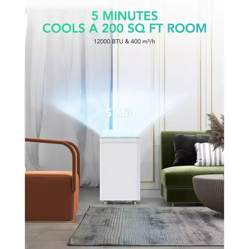 Acekool Aire Acondicionado Portátil 3 en 1 de 12000 BTU, Enfría 51 m², Control Remoto, Oscilación Automática y Temporizador, Blanco