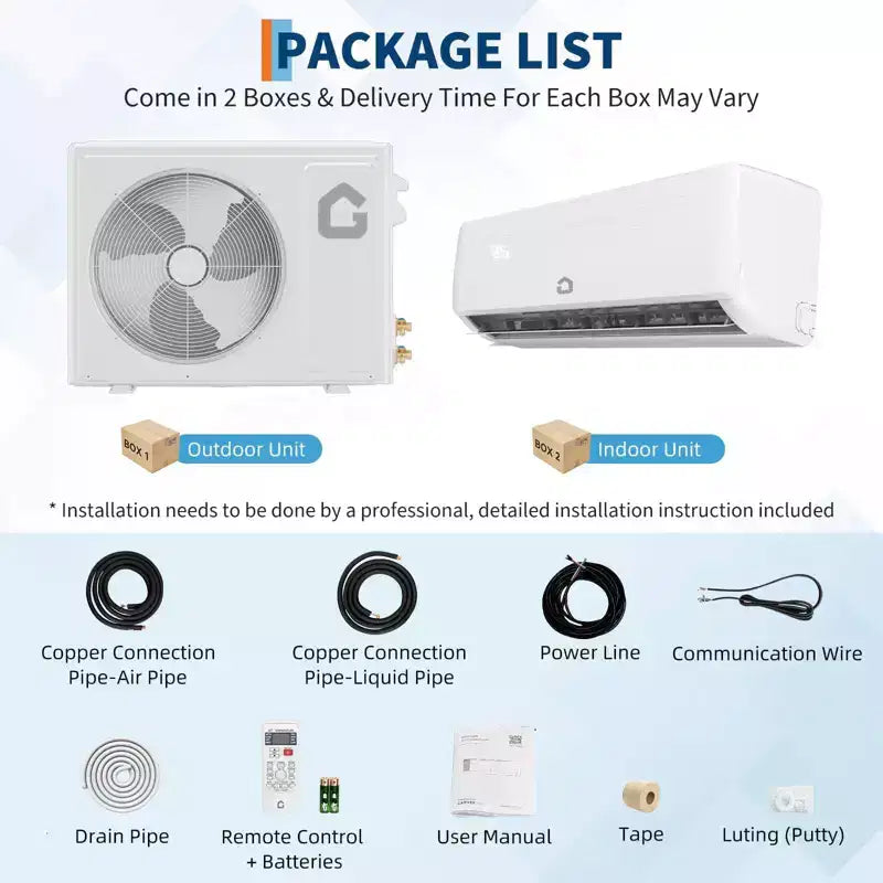 Acekool 12,000 BTU 19 SEER2 Mini Split Aire Acondicionado y Calefactor, Inverter, 208-230V, Blanco, Control Remoto y Temporizador
