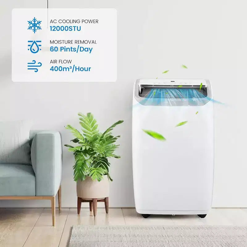 GustoWave 12000 BTU 3-in-1 Portable Air Conditioner with Cooling, Multi-Speed, Sleep Mode, Auto Swing, Remote
