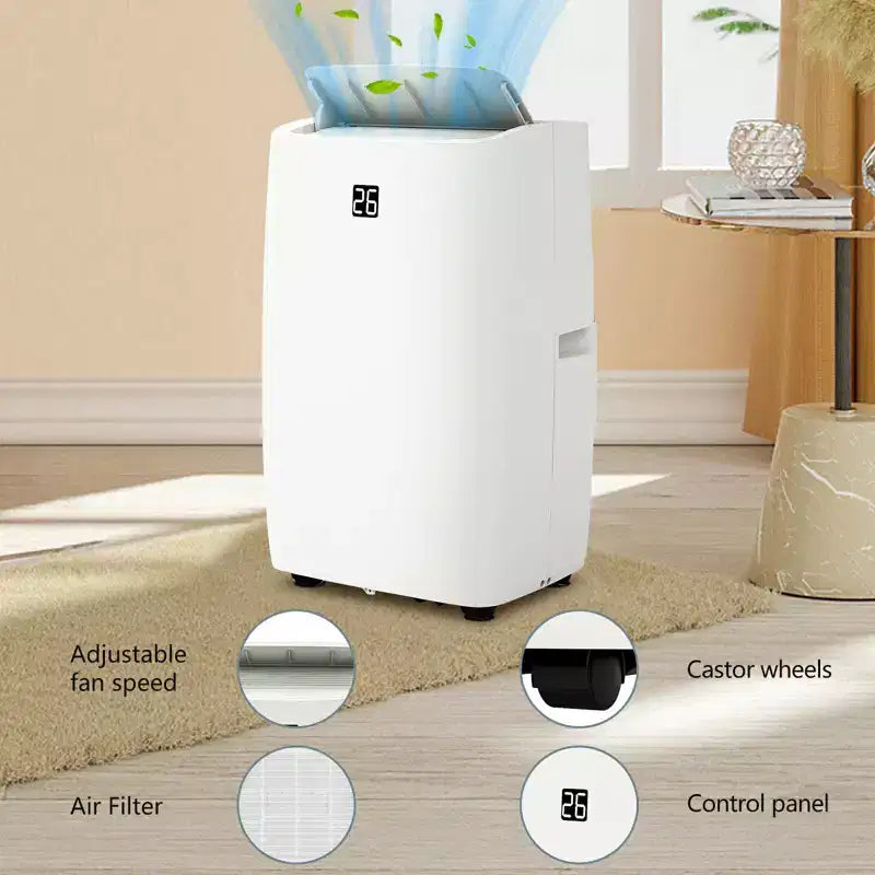 GustoWave 12000 BTU Portable Air Conditioner with Cooling, Dehumidifying & Fan Features for Medium Rooms