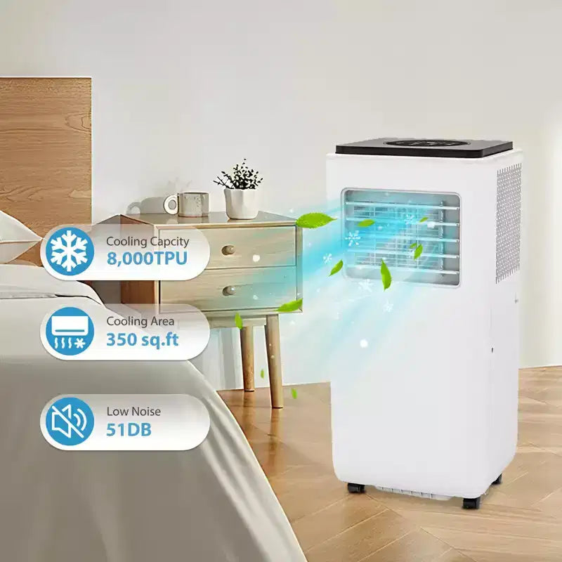 GustoWave 8000 BTU Portable Air Conditioner, Energy Efficient AC Unit with Remote Control, 24H Timer, Rooms Up to 350 Sq. Ft.