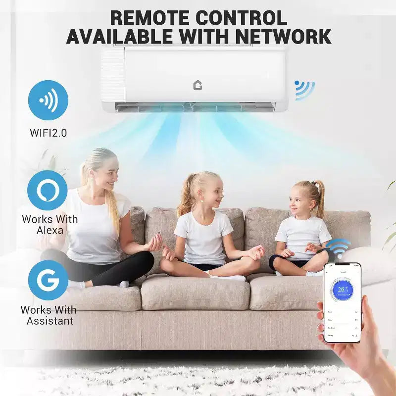 9000 BTU Mini Split AC & Heater - 20 SEER2 Ductless Inverter System, Self-Cleaning, WiFi/Alexa/Remote, Installation Kit, Cools 450 Sq.Ft, US Standard